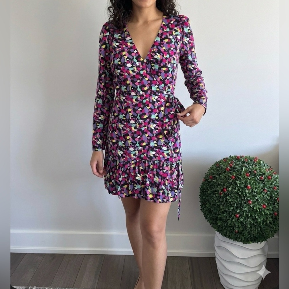Wayf Multicolor Long Sleeve Wrap Dress Sz S